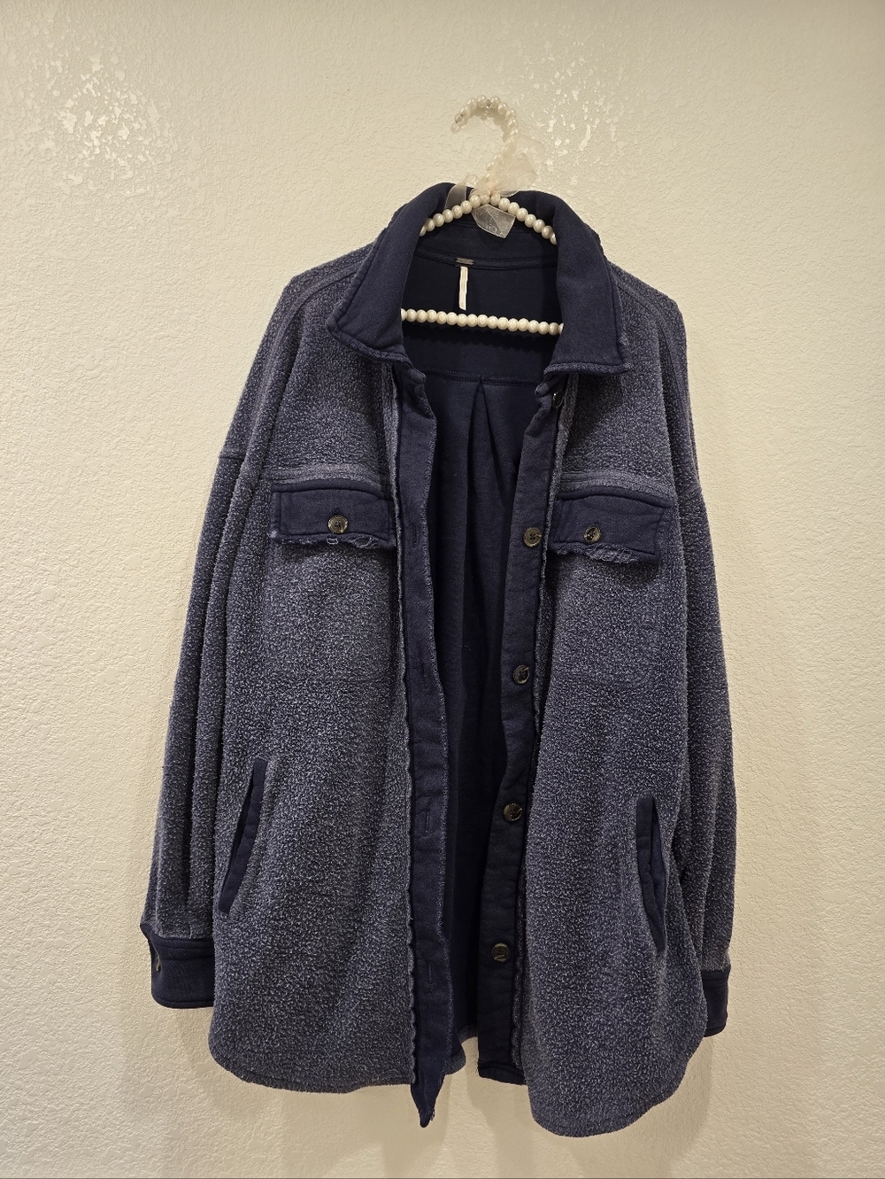 Free People We the Free Ruby Fleece Shirt Jacket Oversized Blue S - Picture 3 of 7